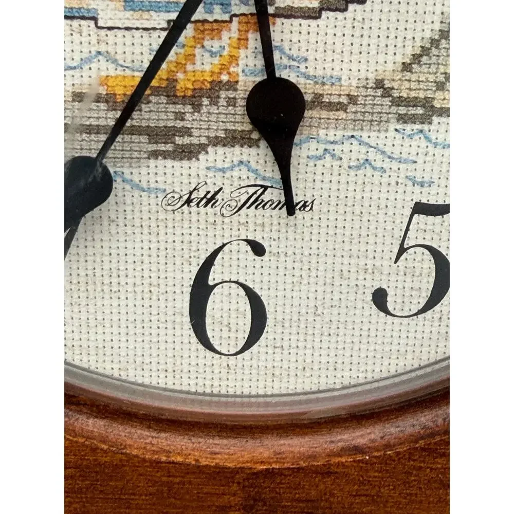 Seth Thomas Solid Wood Wall Clock Mallard Duck Needlepoint Look Quartz Battery